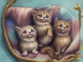 Painting of some beautiful adorable kittens cuddled up together in a cozy blanket. generative AI Royalty Free Stock Photo