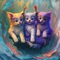 Painting of some beautiful adorable kittens cuddled up together in a cozy blanket. generative AI Royalty Free Stock Photo