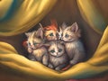 Painting of some beautiful adorable kittens cuddled up together in a cozy blanket. generative AI Royalty Free Stock Photo