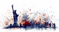 A painting of the Statue of Liberty with a crowd of people in the backgroun Royalty Free Stock Photo