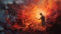 Biblical Themed Impasto Oil Painting: Dramatic Portrait Of A Man On Fire