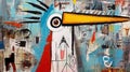 Abstract Bird Painting With Big Eye: Humorous Graffiti Inspired By Basquiat And Picasso