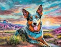 Painting style of an Australian blue cattle dog Royalty Free Stock Photo