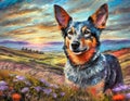 Painting style of an Australian blue cattle dog Royalty Free Stock Photo