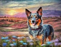 Painting style of an Australian blue cattle dog Royalty Free Stock Photo