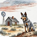 Painting style of an Australian blue cattle dog Royalty Free Stock Photo