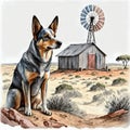 Painting style of an Australian blue cattle dog Royalty Free Stock Photo