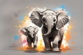 painting style illustration happy baby elephant with mother. ai generative Royalty Free Stock Photo