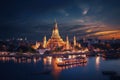 Painting style Wat Arun Ratchawararam Ratchawaramahawihan Buddhist temple in Bangkok, Thailand with Ai Generated