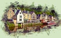 View of the historic town of Dinan with Rance river, Cotes-d`Armor, Bretagne, France.