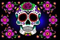 Painting Sugar Mexican Skull, Halloween Traditional Culture Colourful Skull, Day Of The Dead, AI Generative