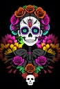 Painting Sugar Mexican Skull, Halloween Traditional Culture Colourful Skull, Day Of The Dead, AI Generative