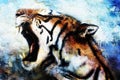 Painting Sumatran Tiger Roaring, crackle structure.