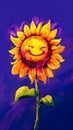 Painting of sunflower with smiley face on it's head. AI Royalty Free Stock Photo