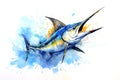 Painting of swordfish swimming on white background. a illustration featuring a drawing of a sea fish, isolated on a white Royalty Free Stock Photo