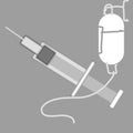 painting of syringes and infusions in black and white