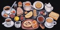 A painting of a table full of breakfast foods. AI generative image