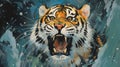 Intense Expression: A Post-impressionist Tiger In The Style Of Simon Bisley