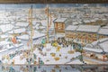Painting on tiles of an old town square in Tianhou Palace of Tianjin
