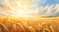 Sunset Wheat Field Illustration: Hyper-detailed Art Painting