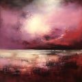 Maroon Expressionism Seascape Abstract Painting On Canvas Royalty Free Stock Photo