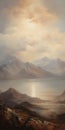 Sunrise Over Lake And Mountains: A Stunning Panoramic Oil Painting Royalty Free Stock Photo