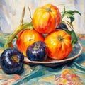 Painting of tomatoes and eggplants on a plate Royalty Free Stock Photo