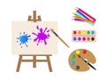 Painting tools elements cartoon colorful concept. Drawing creative materials illustration Royalty Free Stock Photo