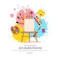 Art studio design interior colorful vector illustration. Royalty Free Stock Photo