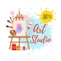 Painting tools elements cartoon colorful vector concept. Royalty Free Stock Photo