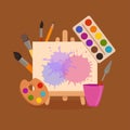 Painting tools elements cartoon colorful vector concept. Royalty Free Stock Photo