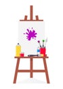 Easel, canvas, paint and all necessary tools for drawing. Beautiful composition for advertising art Studio Royalty Free Stock Photo