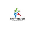 Painting tools logo template. Roller brush and airless spray gun vector design