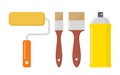 Painting tools set. Tools for various ways of painting. Paint roller, brushes, spray paint. Vector flat illustration, isolated Royalty Free Stock Photo