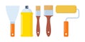 Painting tools set. Tools for various ways of painting. Paint roller, brushes, spray paint. Vector flat illustration, isolated Royalty Free Stock Photo