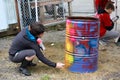 Painting trash cans koi