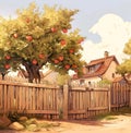 A painting of a tree with apples hanging from it Royalty Free Stock Photo