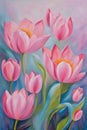 Painting, tulips or lotus flowers on a slightly blurred background