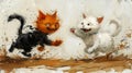 A painting of two cats fighting in the dirt with one on top, AI Royalty Free Stock Photo