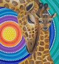 Painting, two giraffes with a mandala, bright colors