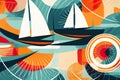 A painting of two sailboats floating in the ocean. Generative AI image. Royalty Free Stock Photo