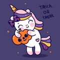 Painting Unicorn flat hug Halloween pumpkin vector pony cartoon animal fairy kawaii illustration