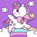 Painting Unicorn flat princess pegasus pony cartoon on rainbow animal habitat fairy kawaii illustration