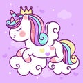 Painting Unicorn flat princess Pegasus sleep pony cartoon on cloud animal habitat fairy kawaii illustration