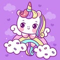 Painting Unicorn rainbow flat Pegasus princess fairy pony cartoon on candy cloud animal habitat kawaii illustration