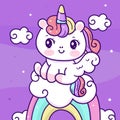 Painting Unicorn rainbow flat princess fairy pony cartoon on cloud animal habitat kawaii illustration