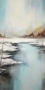 Snow River Landscape: Large Original Handpainted Painting