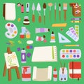 Painting vector artist tools palette icon set flat illustration details stationery creative paint equipment art canvas Royalty Free Stock Photo