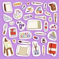 Painting vector artist tools palette icon set flat illustration details stationery creative paint equipment art canvas Royalty Free Stock Photo