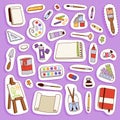 Painting vector artist tools palette icon set flat illustration details stationery creative paint equipment art canvas Royalty Free Stock Photo